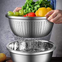 طقم مصفاة وحوض من الفولاذ المقاوم للصدأ (قطعتان)