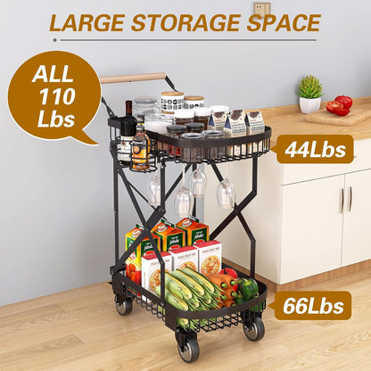 عربة معدنية محمولة مزدوجة الطبقة