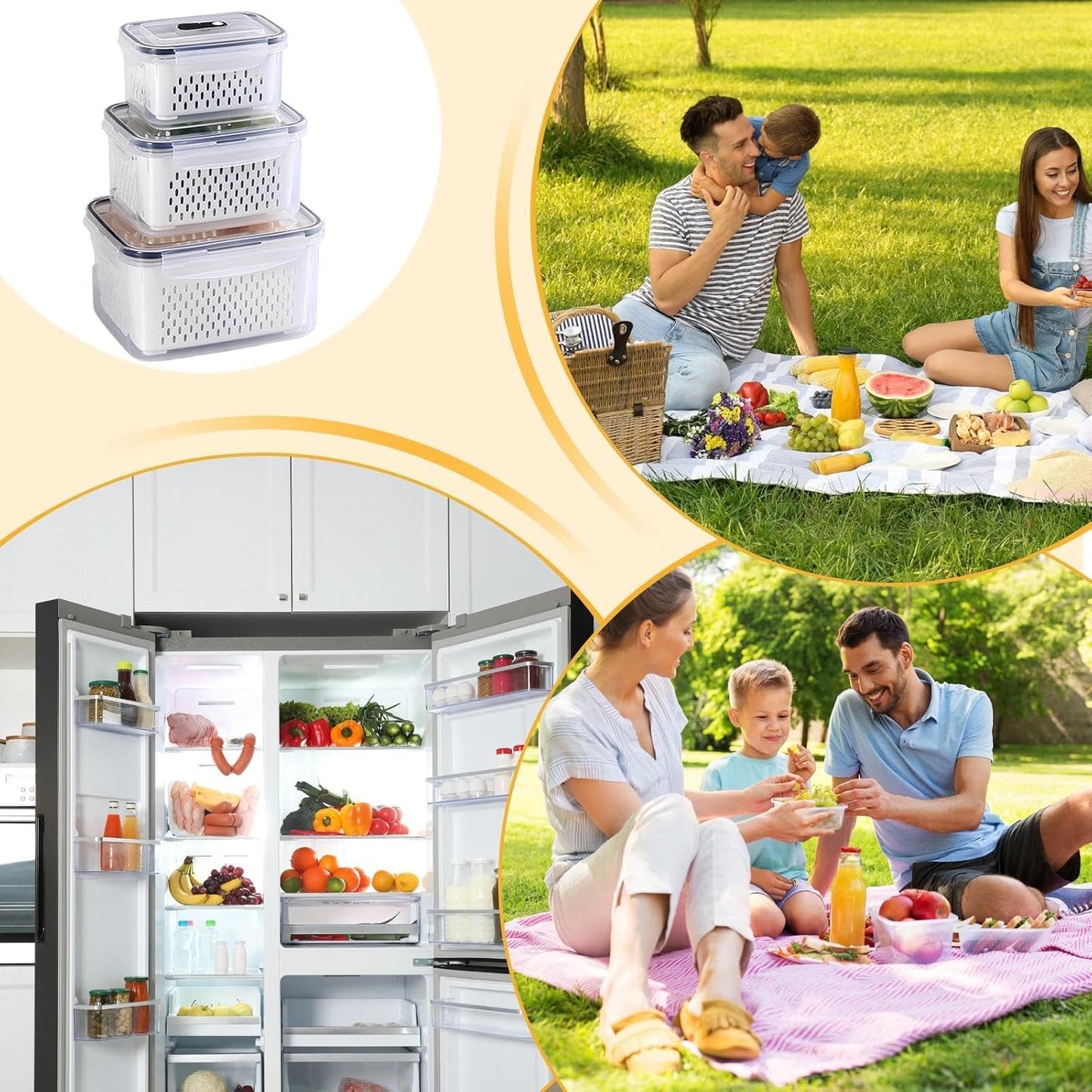 طقم صناديق ثلاجة للتخزين 5 قطعة