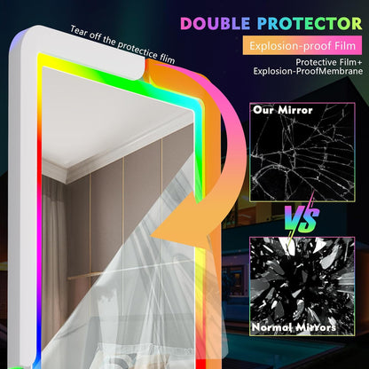 مرآة طويلة بحامل أرضي بإضاءة