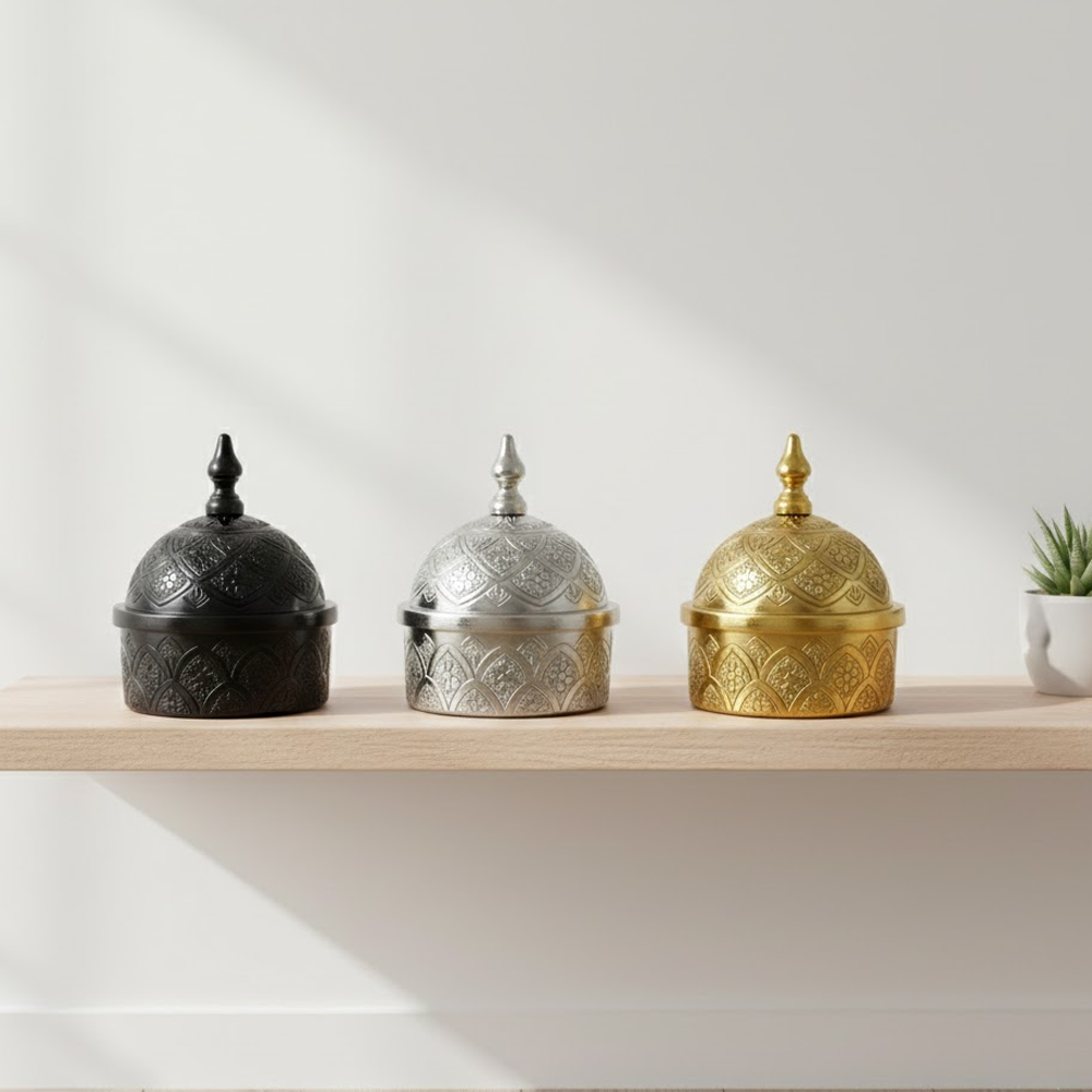 وعاء تمر معدني فاخر مزخرف