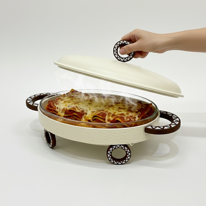 سخان طعام معدني مع طبق زجاجي 3 لتر