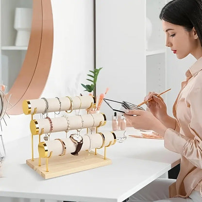 حامل مجوهرات من الخشب 3 طبقات