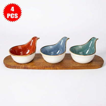 طقم تقديم خشب مع أوعية سيراميك