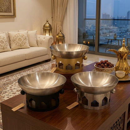 وعاء سلطة من الفولاذ المقاوم للصدأ مع حامل مزخرف