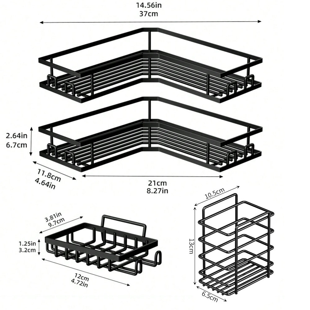 مجموعة رفوف تخزين زاوية للحمام بدون حفر، مكونة من 5 قطع