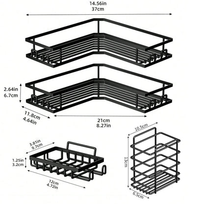 مجموعة رفوف تخزين زاوية للحمام بدون حفر، مكونة من 5 قطع