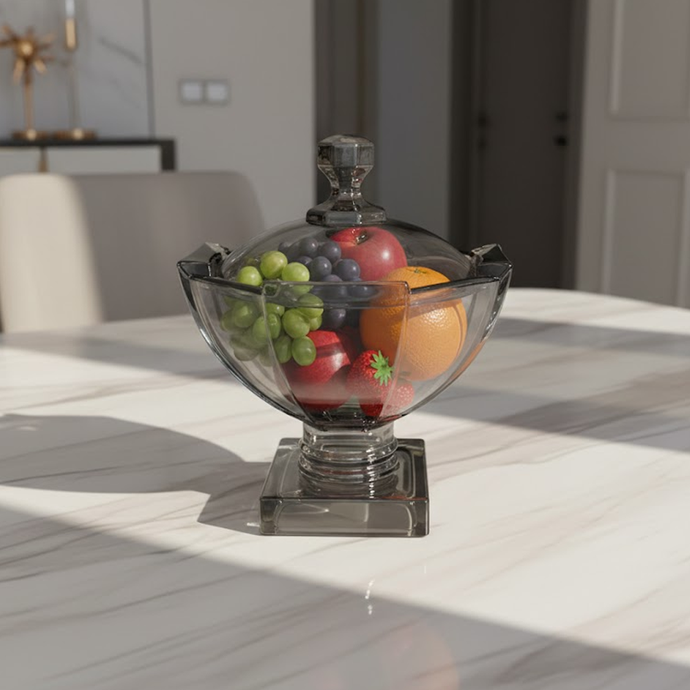 وعاء تقديم زجاجي فاخر بقاعدة وغطاء