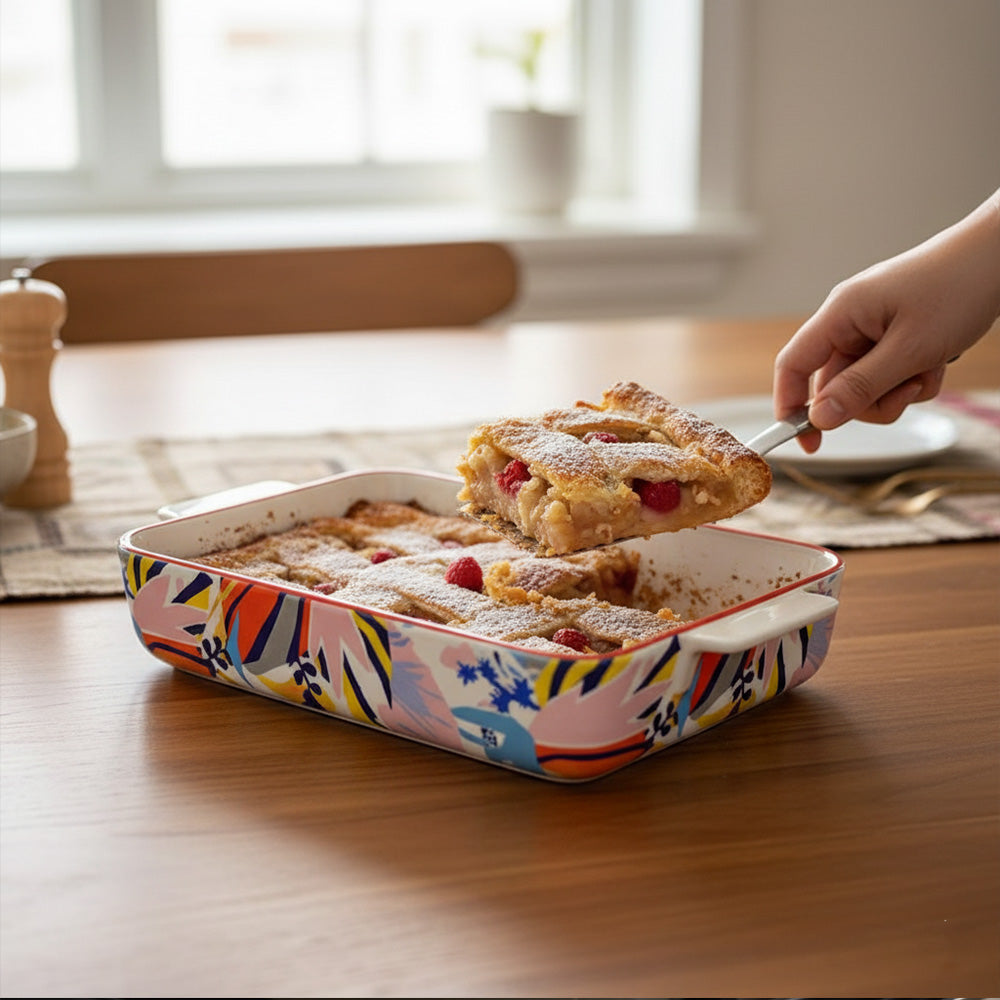 صينية سيراميك بنقش زهور ملونة