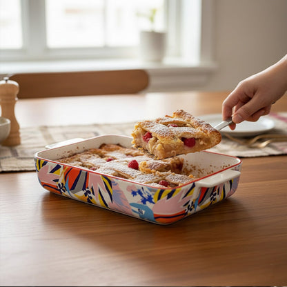 صينية سيراميك بنقش زهور ملونة