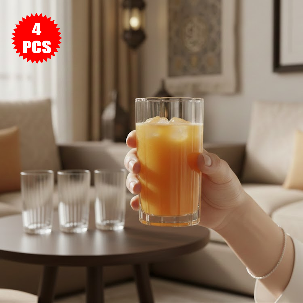 طقم أكواب زجاج شفاف 4 قطع
