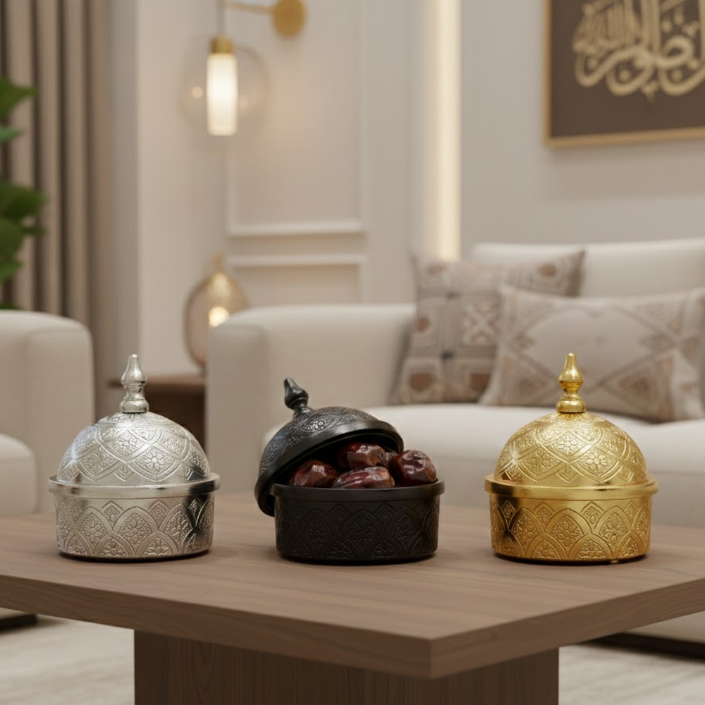 وعاء تمر معدني فاخر مزخرف