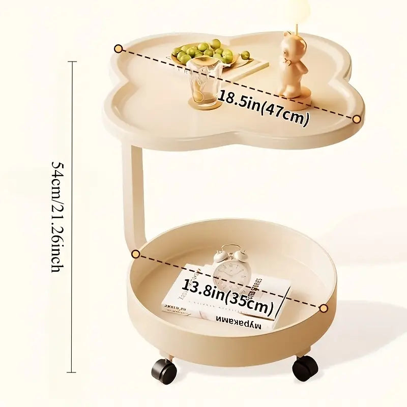 طاولة قهوة جانبية متحركة بعجلات على شكل زهرة
