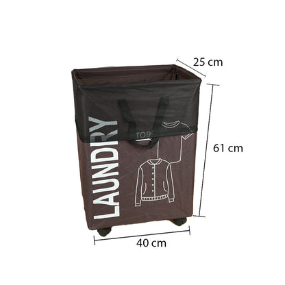 سلة غسيل قابلة للطي مع مقبض وعجلات، موديل: 2