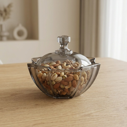 وعاء تقديم زجاجي أنيق بغطاء شفاف