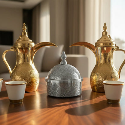 وعاء تمر معدني مزخرف كبير Alkuwaity Al Awal الكويتي الأول