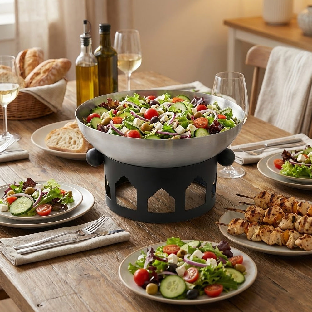 وعاء سلطة من الفولاذ المقاوم للصدأ مع حامل مزخرف