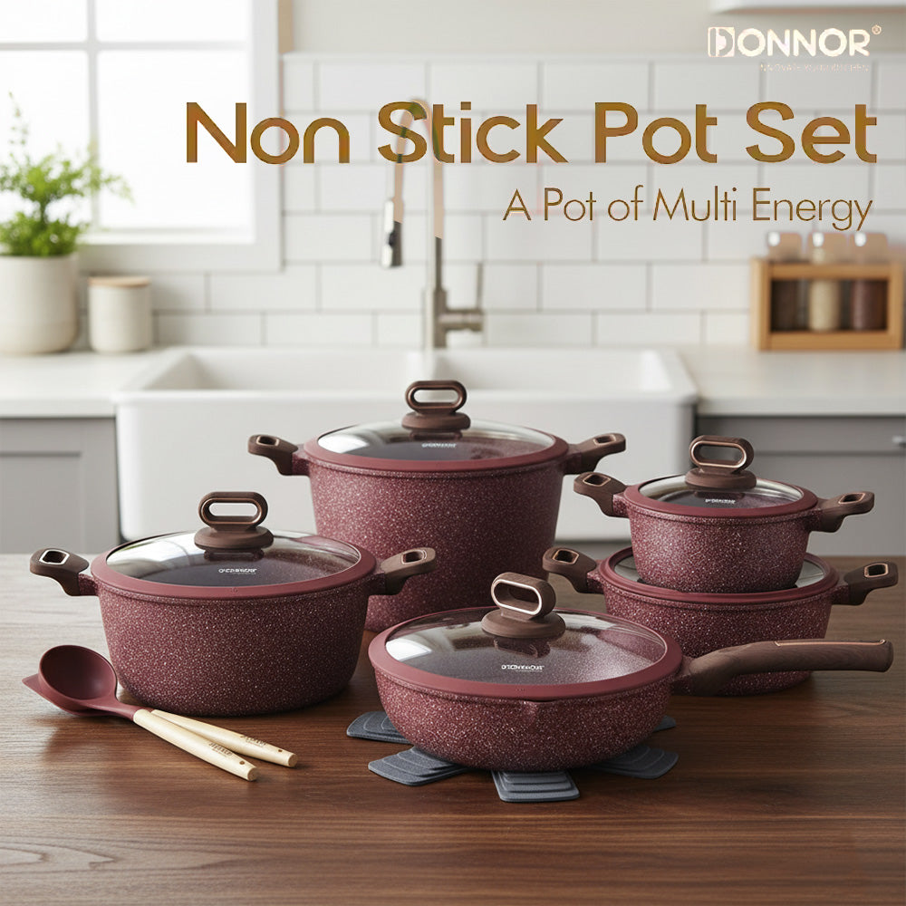 مجموعة أواني طهي جرانيتية غير لاصقة 15 قطعة