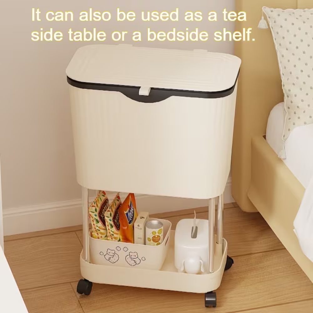 سلة قمامة مع رفين للتخزين