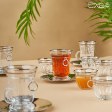 طقم استكانه و فنجان ١٨ قطعة فضي مع حلقة