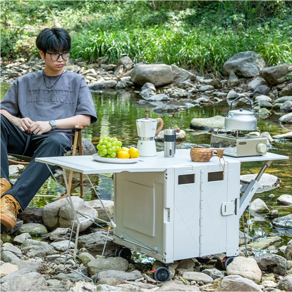 عربة مع طاولة تخييم قابلة للطي