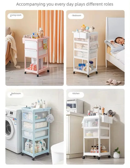 منظم تخزين أدراج الأطفال مع عربة