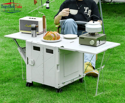 عربة مع طاولة تخييم قابلة للطي