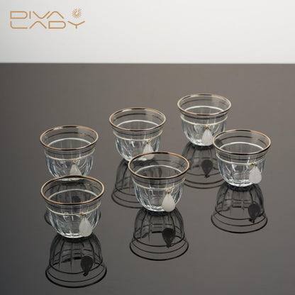 طقم استكانه و فنجان ١٨ قطعة فضى مع كريستال