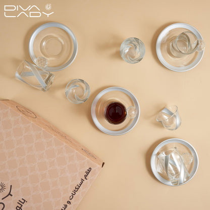 طقم استكانه وفناجين قهوة فضى - 18 حبة