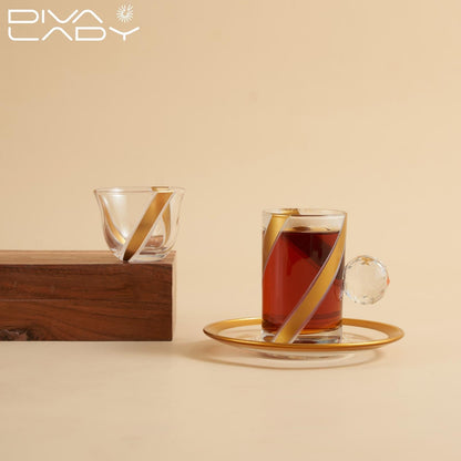 طقم استكانه وفناجين قهوة ذهبى- 18 حبة