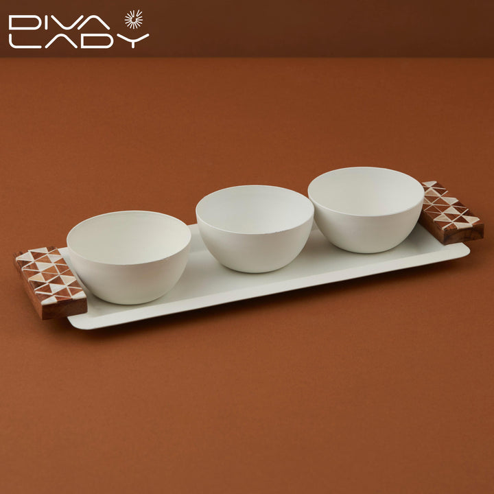 Serving tray with 3 bowls