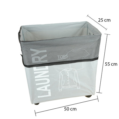 سلة غسيل قابلة للطي مع مقبض وعجلات، موديل: 1