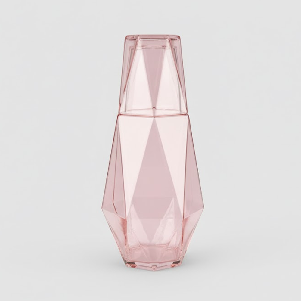 طقم قارورة وكوب زجاجي هندسي