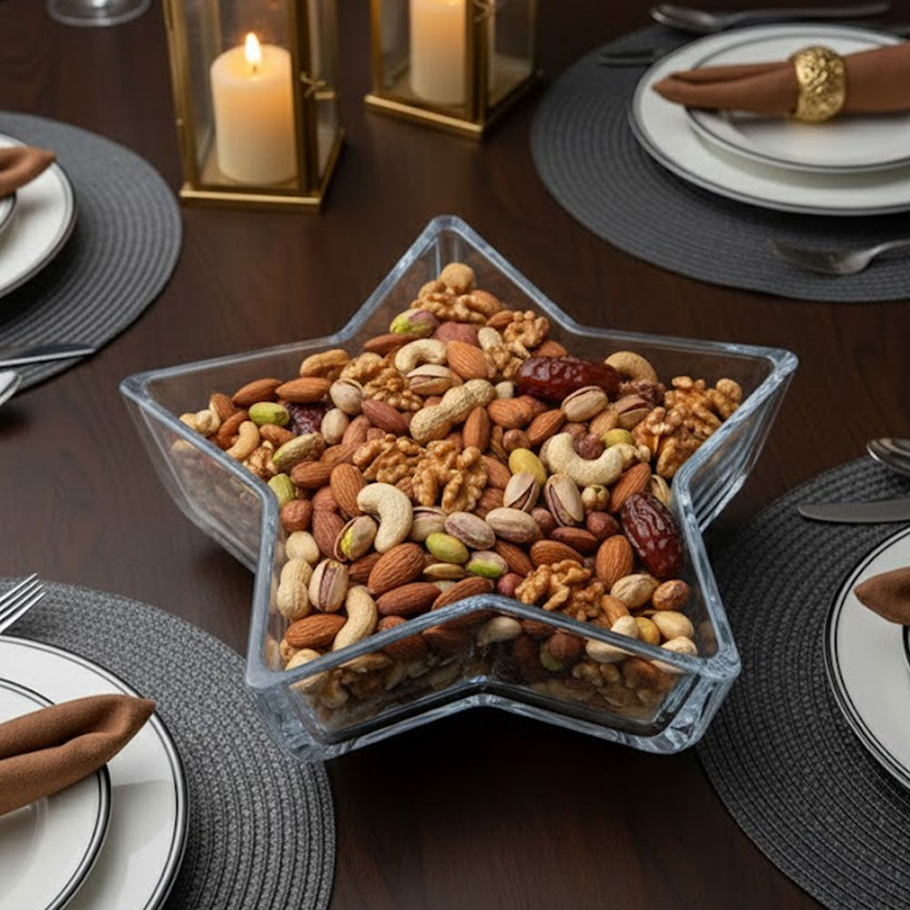 صحن تقديم نجمي زجاجي للحلوى والمكسرات