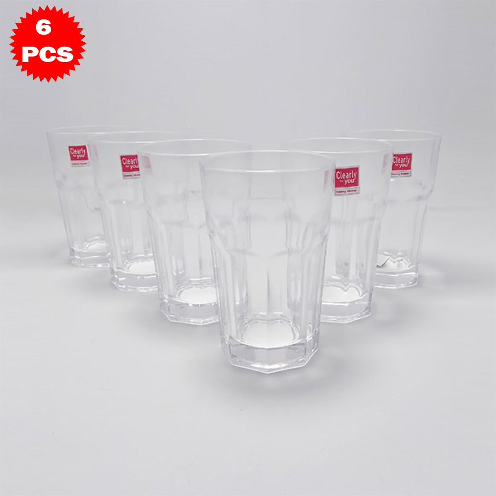 طقم أكواب زجاجية شفافة كلاسيكية – 6 قطع (415 مل)