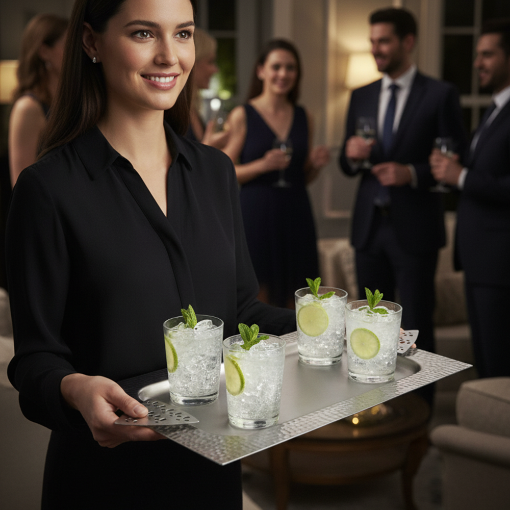 صينية معدنية فاخرة بنقوش هندسية