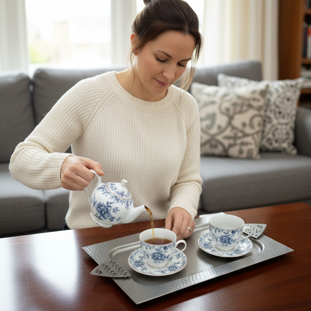 صينية معدنية فاخرة بنقوش هندسية