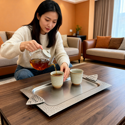 صينية معدنية فاخرة بنقوش هندسية