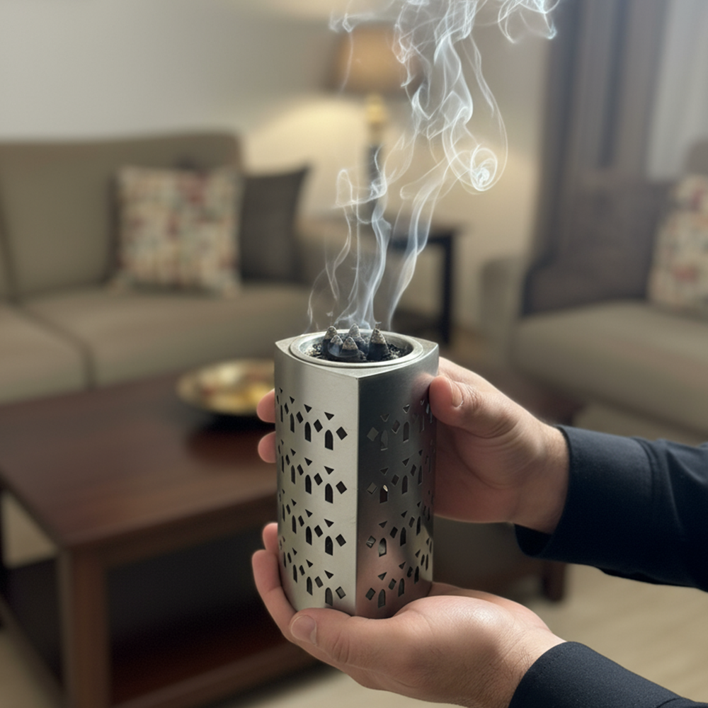 مبخر معدني فاخر بنقوش هندسية