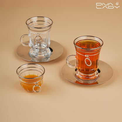 طقم استكانه و فنجان ١٨ قطعة فضي مع حلقة