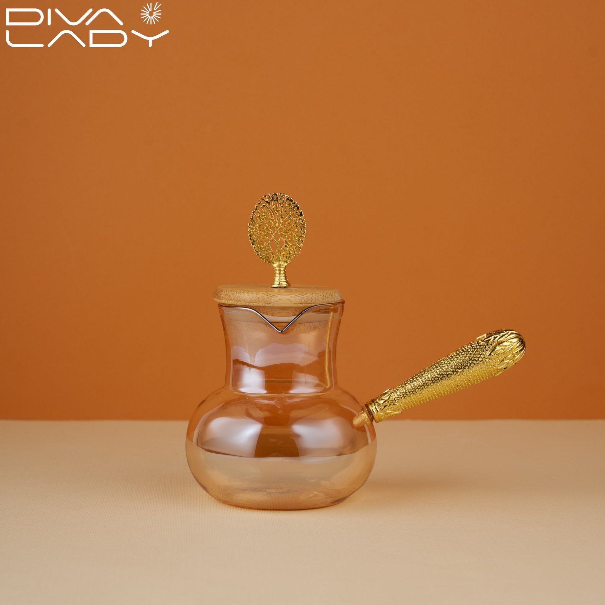 دلة زجاج غطاء خشب Diva Lady