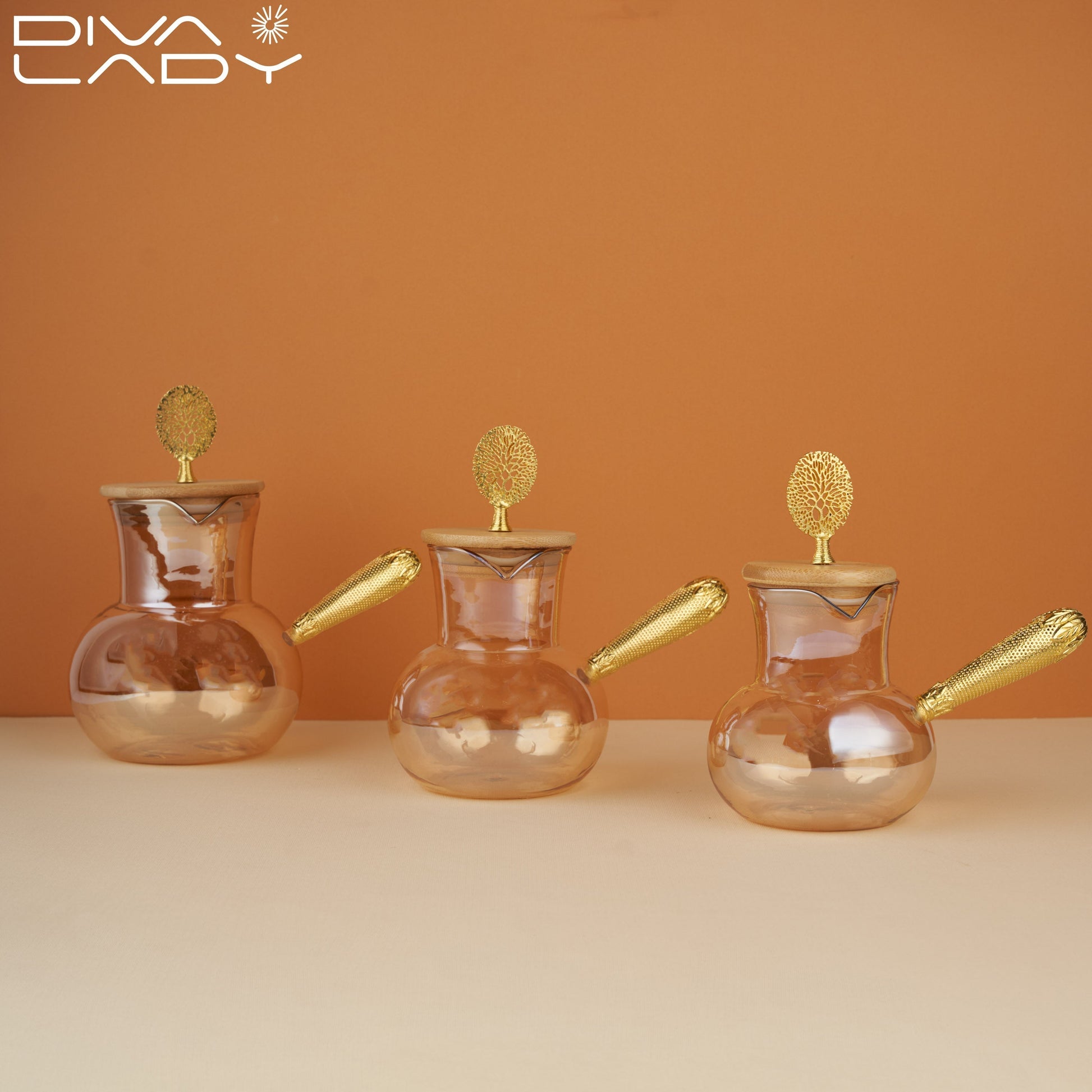 دلة زجاج غطاء خشب Diva Lady