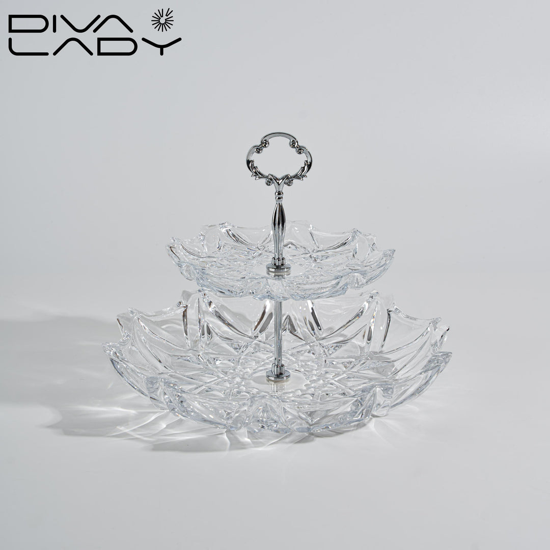 Crystal double tier serving plate