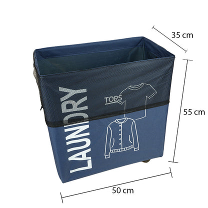 سلة غسيل قابلة للطي مع مقبض وعجلات، موديل: 1