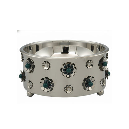 وعاء سلطة معدني بزخارف ورد