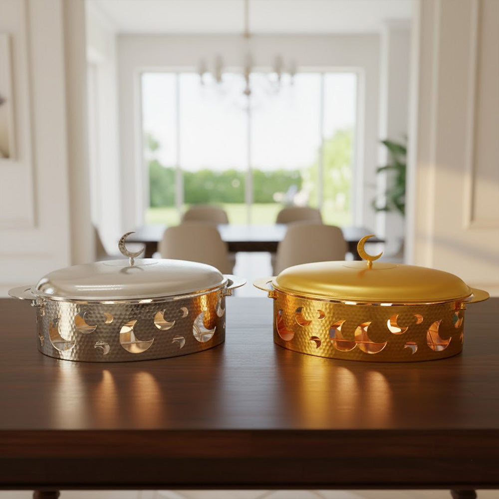 سخان طعام فضي وذهبي بيضاوي فاخر3 لتر